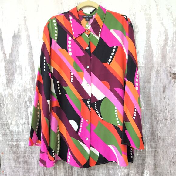 VTG August Max 100% Silk Dopamine Retro Funky Button Down Shirt Womne's XL - Picture 1 of 11